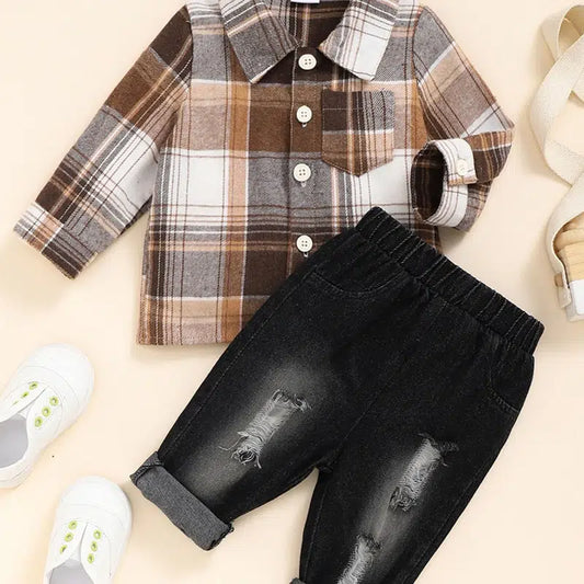 Boys Plaid and Jeans Set