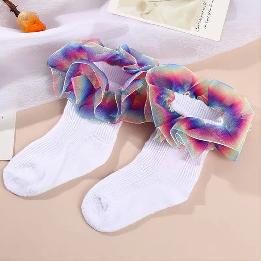 Girls Colored Lace Jacquard Socks