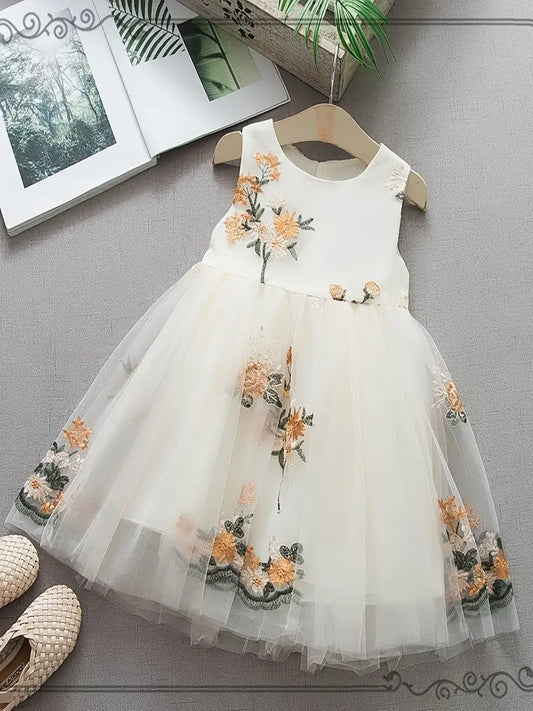 Embroidered Flower Tulle Dress