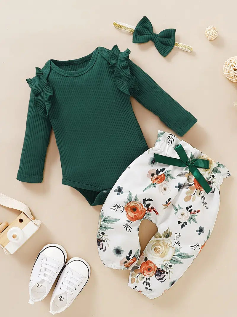 3 PC Floral Outfit with Matching Headband