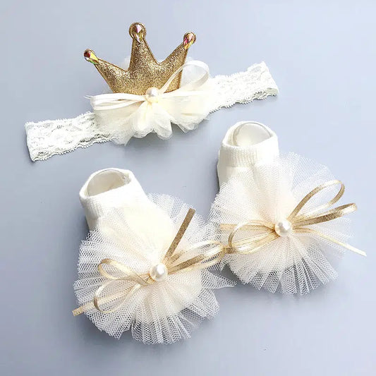 New Born Crown Headband and Booties Set