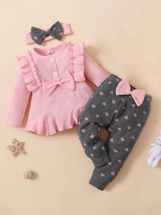 Pink Ruffle and Heart Pants with Headband