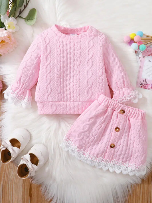 Pink Sweater and Skirt Set