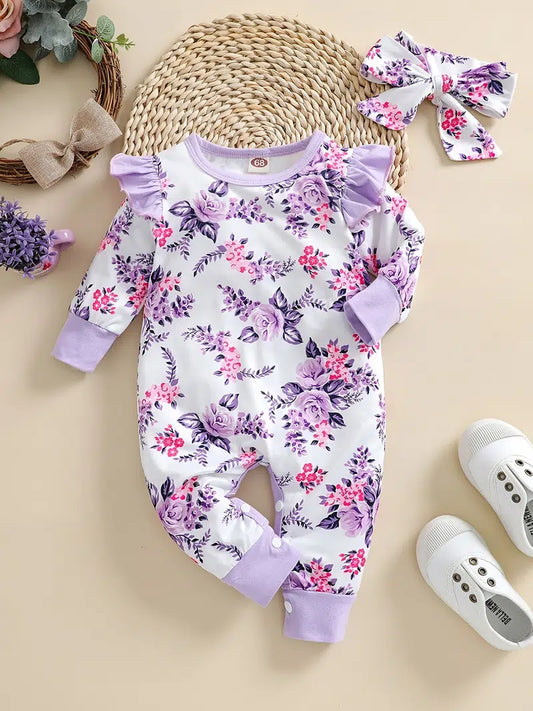 Purple Floral Bodysuit with Matching Headband