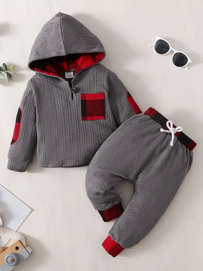 Boys Red and Plaid Jogger Set